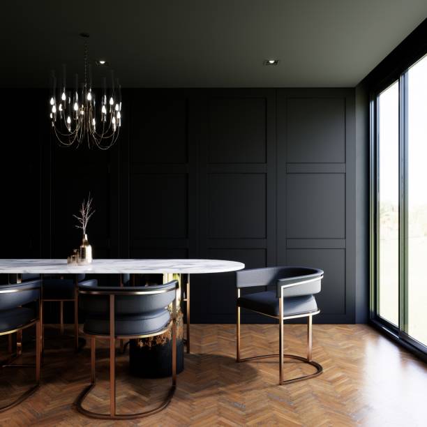 istock modern office interior design with black wall, wooden floor and window 3d render square background 1290457390