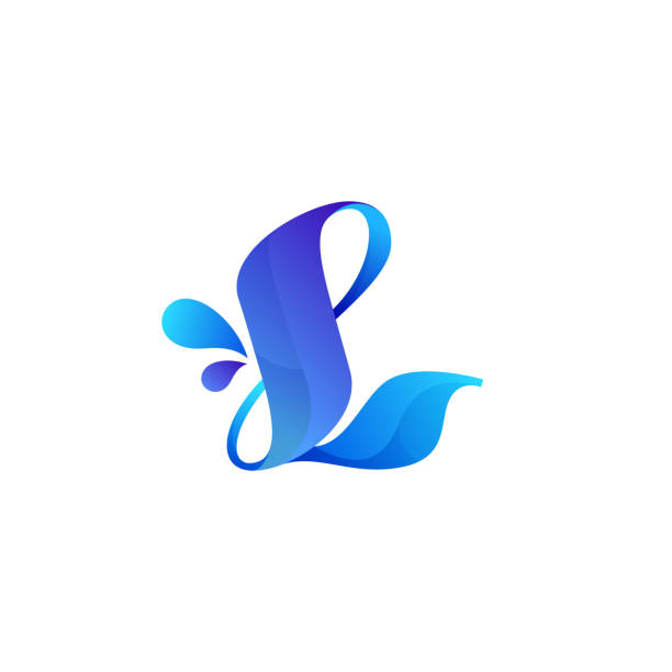 illustrazioni stock, clip art, cartoni animati e icone di tendenza di logo della lettera l blu pulito con spruzzi d'acqua e gocce. - letter l water typescript liquid