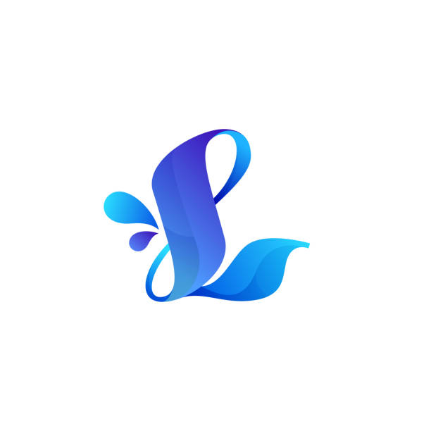 ilustrações de stock, clip art, desenhos animados e ícones de clean blue l letter logo with water splash and drops. - letter l water typescript liquid