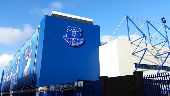 Liverpool, England - 1 April, 2017: View of the Goodison Park stadium, home of Everton Football Club. The stadium name comes from the abridgation of \