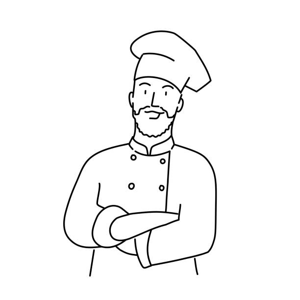 ilustraciones, imágenes clip art, dibujos animados e iconos de stock de chef con los brazos cruzados - chef italian culture isolated french culture