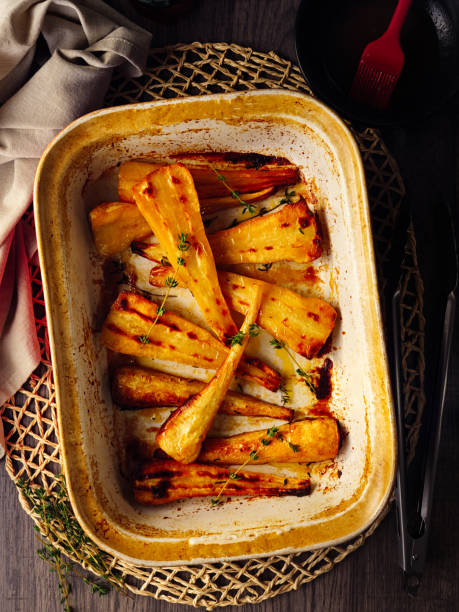 Roasted parsnips with Golden Syrup Caramel Sauce