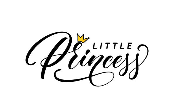 illustrazioni stock, clip art, cartoni animati e icone di tendenza di piccola principessa scritta a mano con corona. - one baby girl only