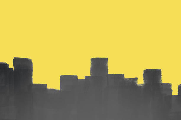 Strips of gray paint on yellow wall.