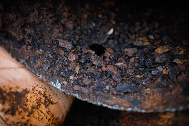 Shallow depth of field (selective focus) image with a very rusty metal pipe.
