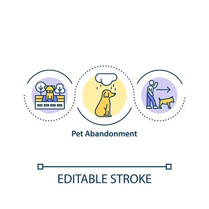 Pet abandonment concept icon. Stray animals idea thin line illustration. Fostering homeless pet. Dumping animals on streets. Vector isolated outline RGB color drawing. Editable stroke