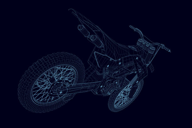 istock Wireframe of a sports bike from blue lines on a dark background. 3D. Vector illustration 1290469154