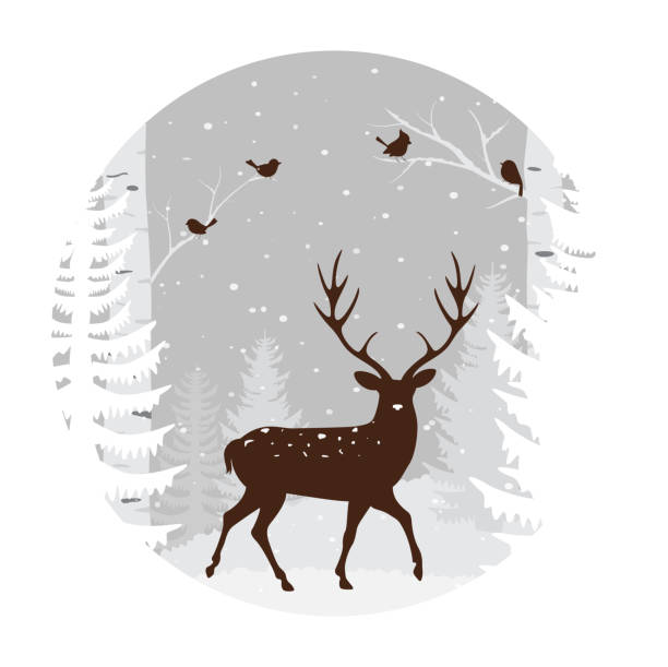 istock Birch Tree with deer and birds Silhouette Background for wallpaper sticker 1290472028