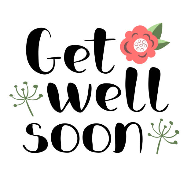 Get well soon card with hand drawn lettering Decorative poster with handwritten inscription. Vector graphics illustration. Editable vector shapes get well soon stock illustrations