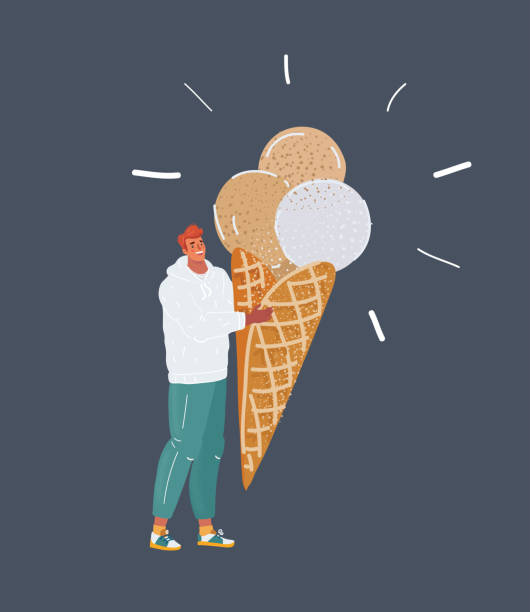 istock Vector illustration of handsome young man with big ice-cream isolated on dark background. 1290477625