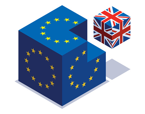 vector illustration of United Kingdom and European Union flags cubes