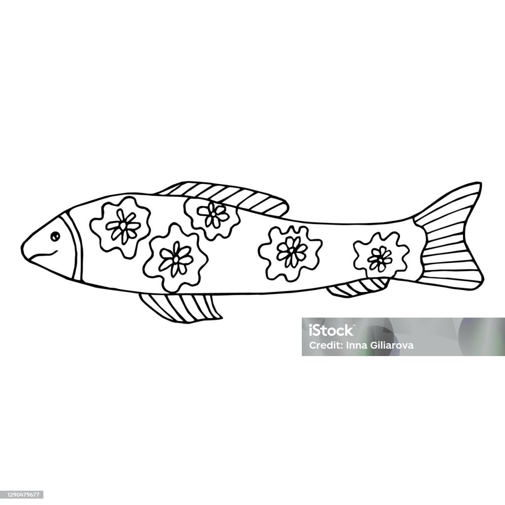 Simple Fish Contour Handdrawn Contour Black Vector Fish Stock Illustration - Download Image ...