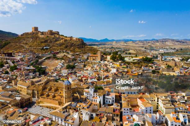 Aerial View Of Lorca Cityscape With Collegiate Church Spain Stock Photo - Download Image Now