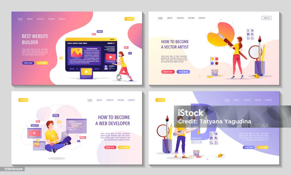 Set Of Web Pages For Web Designer Website Developer Programmer Graphic ...