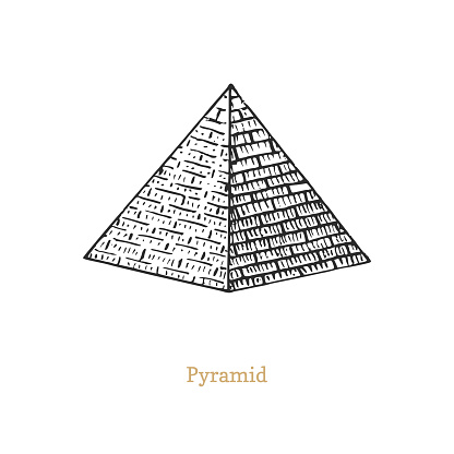 Pyramid vector illustration in engraving style. Vintage pastiche of esoteric and occult sign. Drawn sketch of magical and mystical symbol.