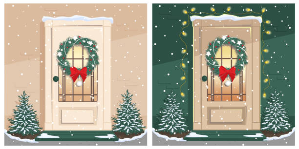 istock Set of Christmas cards with a door 1290482961