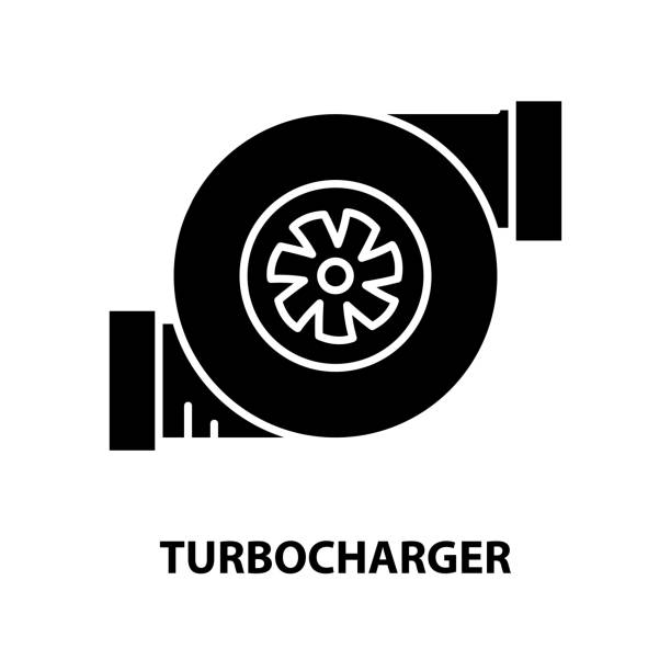 ikona turbosprężarki, czarny znak wektorowy z edytowalnymi pociągnięciami, ilustracja koncepcyjna - turbo diesel stock illustrations