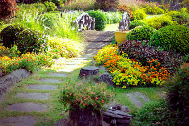 bridge footbridge in flower botany garden park