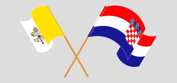 Vector illustration of Crossed and waving flags of Vatican and Croatia