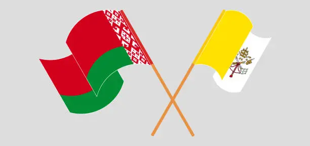 Vector illustration of Crossed and waving flags of Vatican and Belarus