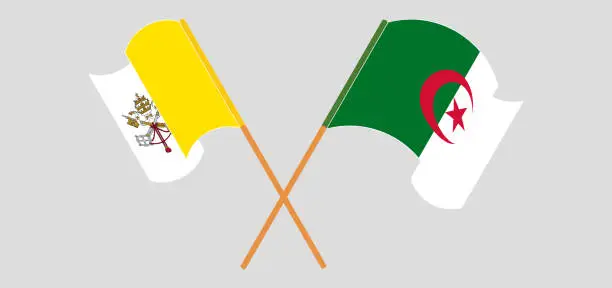 Vector illustration of Crossed and waving flags of Vatican and Algeria