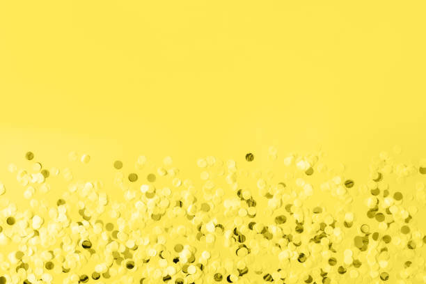 istock Modern abstract trendy yellow background with round confetti. Great design for any purposes. Color 2021 concept. 1290488127