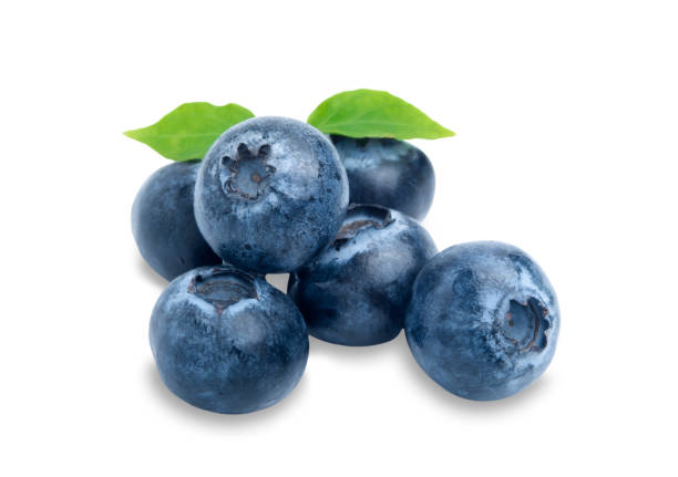 istock macro close up a pile ripe blueberry isolated on white background with pen tool clipping path, top view with green leaf decoration 1290488675