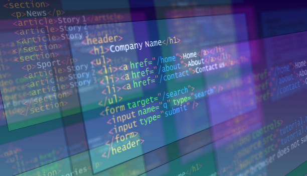 3D code programming for website. Editor's view stock photo