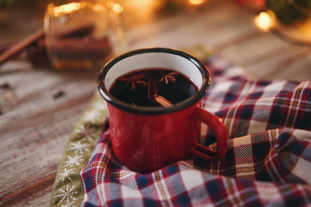 Mulled Wine with Orange, Cinnamon, Star Anise and Spices for Christmas