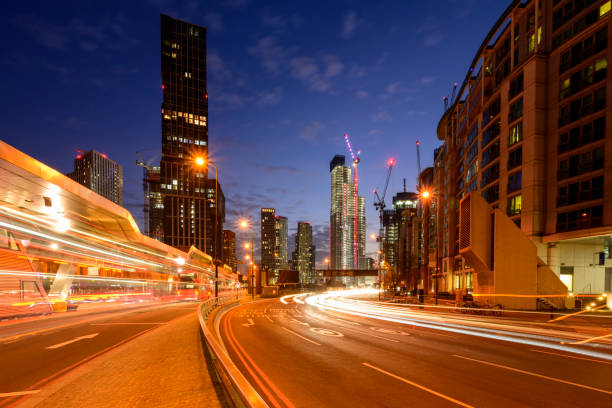 istock Vauxhall traffic and light trails at blue hour 1290495663