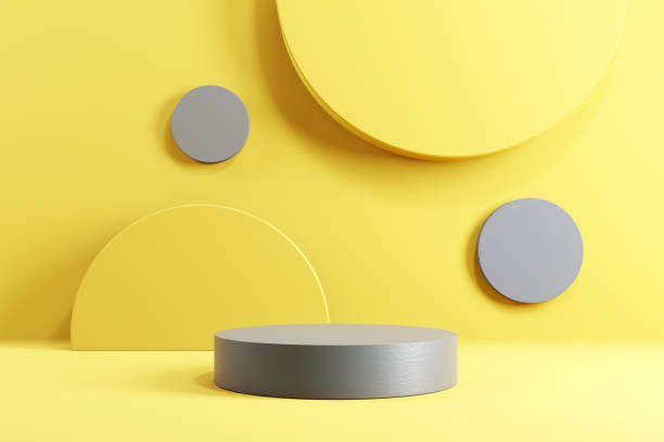 istock Abstract minimal scene with geometric forms. Cylinder podium stage in yellow and grey backgrounds. for show product presentation 2021. 1290497270