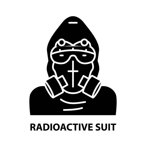 ikona kombinezonu radioaktywnego, czarny znak wektorowy z edytowalnymi pociągnięciami, ilustracja koncepcyjna - radiation protection suit biology danger biochemical warfare stock illustrations