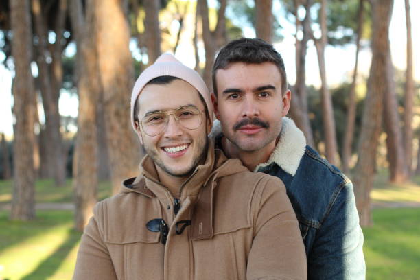 istock Two stylish men dating portrait 1290498385