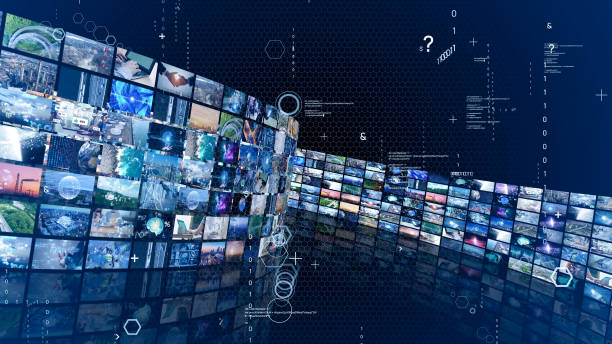 istock Digital contents concept. Social networking service. Streaming video. communication network. 3d rendering. 1290498825