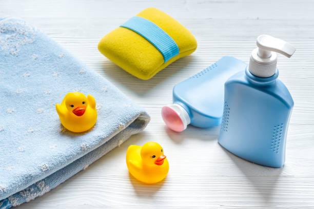 istock Baby care products on the table in bathroom 1290499962