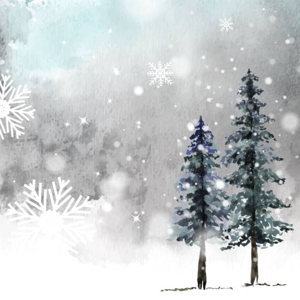 zimowa kartka z ręcznie malowanymi akwarelami - frozen cold spray illustration and painting stock illustrations