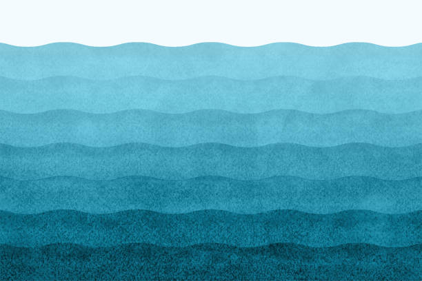 Blue water ocean or sea waves. Retro, textured grunge abstract background backdrop with blue stripes. Copy space contemporary vector illustration.