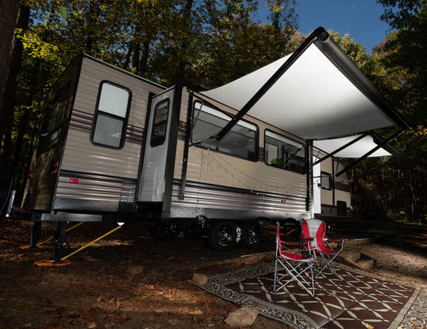 istock Camping trailer during the fall at dusk in North Carolina 1290513189
