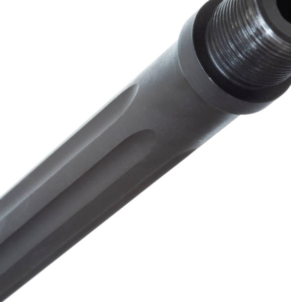 istock Rifle barrel that is fluted and black isolated on a white background 1290513276