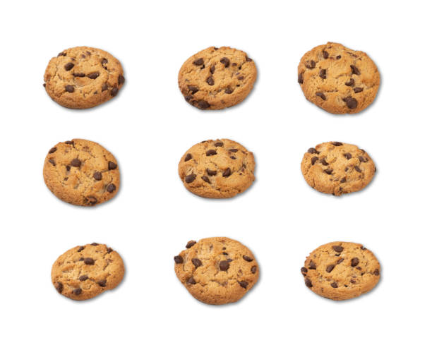 istock Nine different chocolate chip cookies isolated over white background 1290513424
