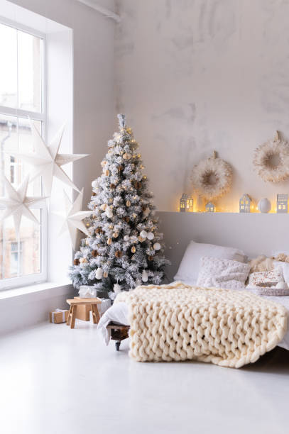 istock Bedroom decorated in Christmas style 1290524157