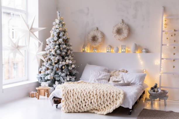 istock Bedroom decorated in Christmas style 1290524430