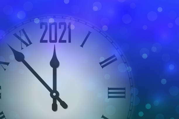 istock Happy New Year 2021 celebrate banner with clock. Vector illustration 1290530823