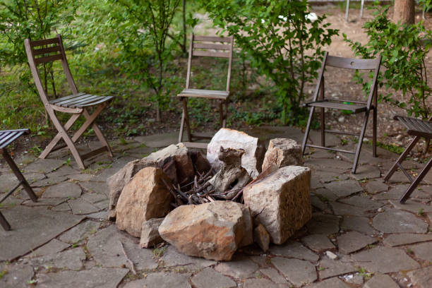 istock The fire area is fenced with stones 1290535553