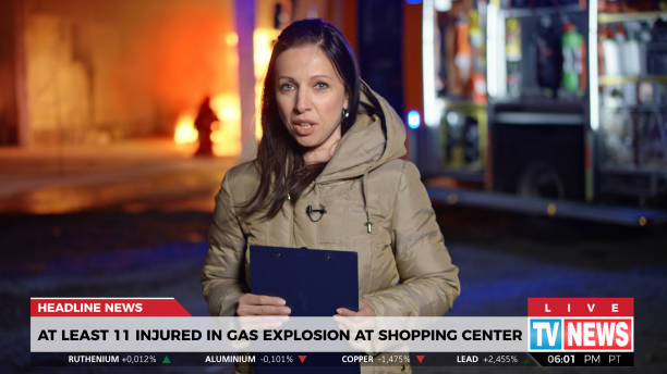 istock News reporter reporting on gas explosion 1290536741