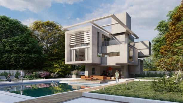 istock Modern house with lounge area by the pool 1290538819