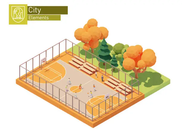 Vector illustration of Vector isometric street basketball court