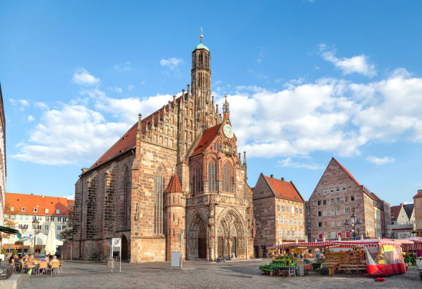 Nurnberg or Nuremberg, Germany. View of  Hauptmarkt square and Church of Our Lady (Frauenkirche)