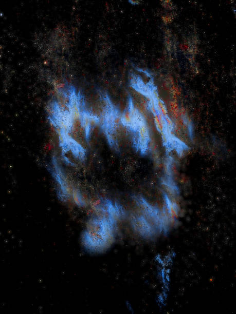 Bright space nebula with star clusters. Interstellar nebula in blue.