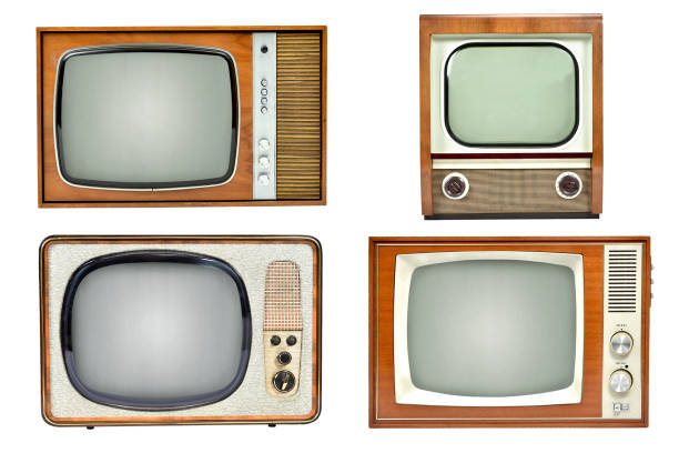 istock Vintage TV set collection isolated on white background 1290545204
